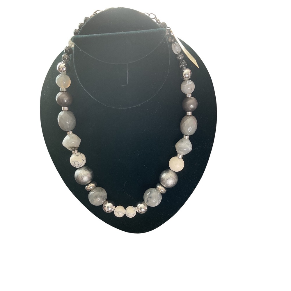 Gray Silver‎ Beaded Necklace Statement Costume Jewelry for Women